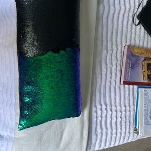 Reversible Sequin Pillow in Black and Green